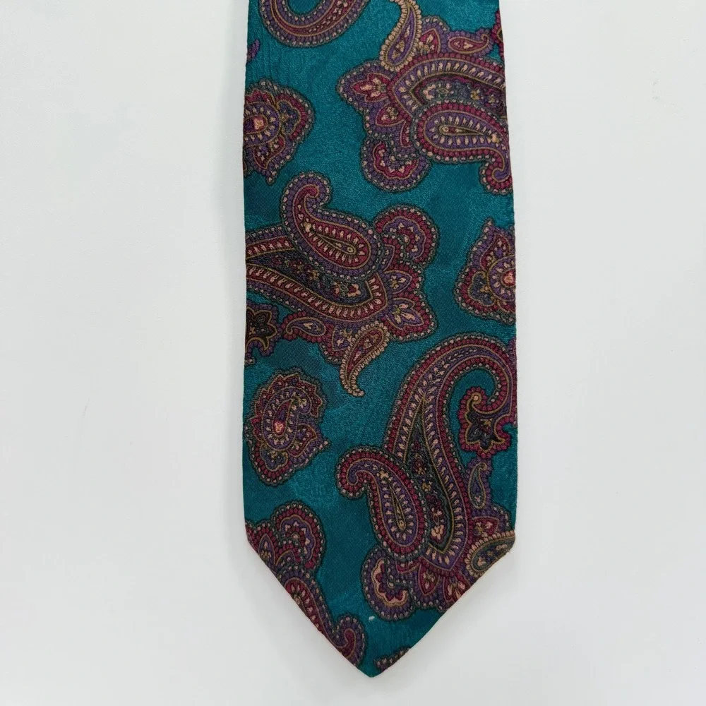 Vtg Robert Talbott Silk Necktie Mens‎ Teal Paisley Hand Sewn Italy Luxury Tie